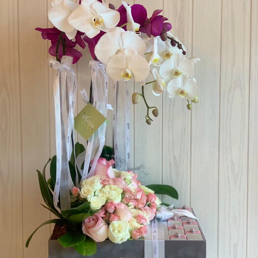 VIP Floral couture with Orchids, Roses and Chocolates