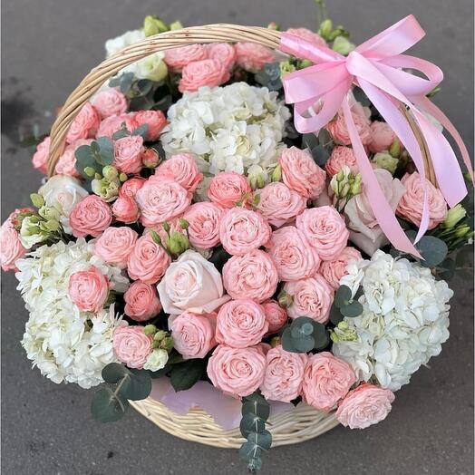 Pink peony Rose and white hydreangeas in Box