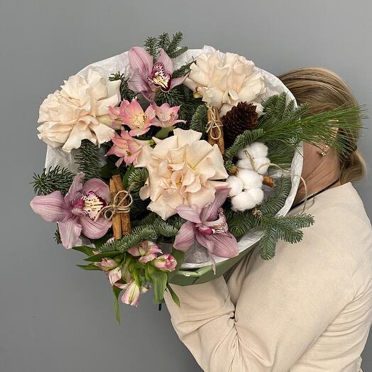 Авторские букеты с нобилисом «Капучино с корицей»