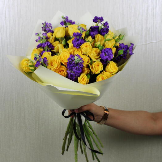 Yellow Rose Blue Matthiola Bouquet