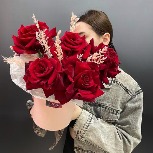 Flowers in a box/ red roses/March 8th