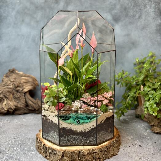 Флорариум 37 см. с антуриумом