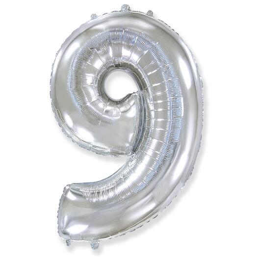 Цифра 9 Серебро огромная фольгированная 102см шарик