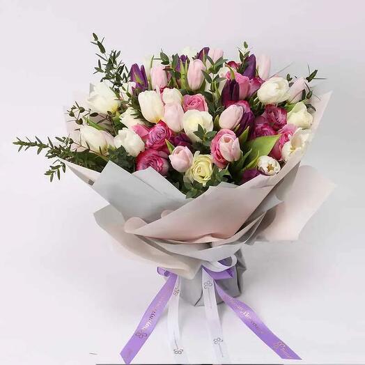 Modest 60 Roses and Tulips Bouquet