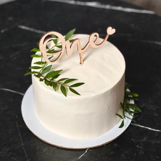 Торт на 1 годик ONE с топпером и веткой фисташки | 1кг