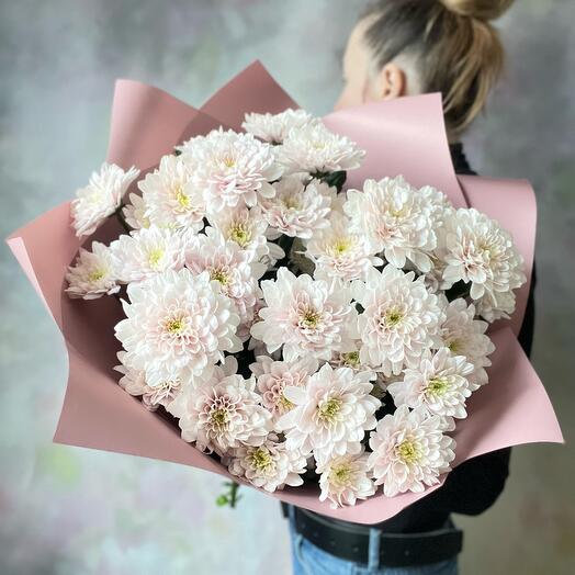 Bouquet of delicate creamy chrysanthemums