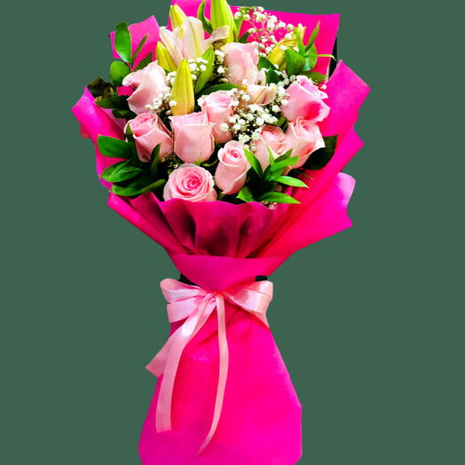 Pink Lilly with Pink Rose Bouquet