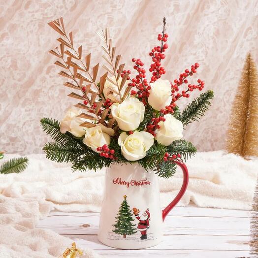 Merry Christmas Flowers Ceramic Vase