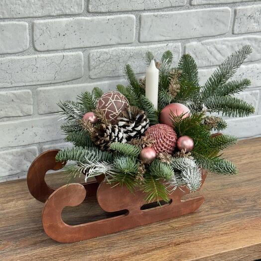 Сани новогодние, композиция