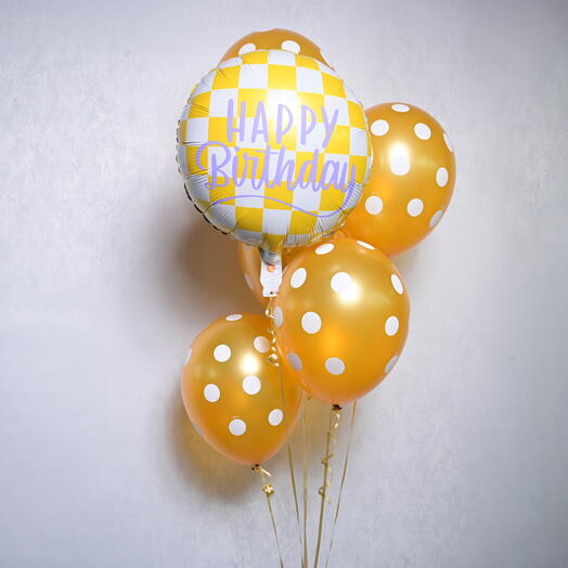 1 Birthday Foil   6 Golden Polka Dots Balloons - 5720