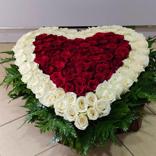 My Valentine:150 Stems of Red   White roses in a heart shape