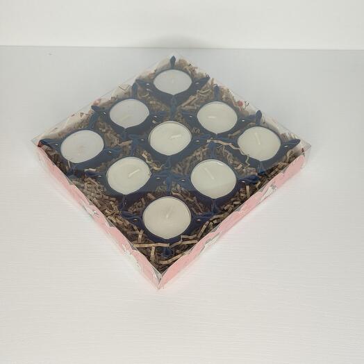 Подсвечники синие для чайных свечей в розовых коробках