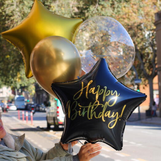 Bouquet de 4 globos " Black Happy Birthday"
