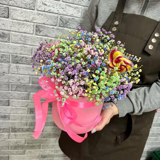 Flowers in a box of favorite M