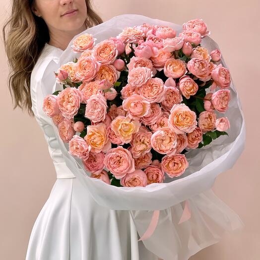 A large bouquet of peony-shaped Juliet bush roses. Bouquet 127