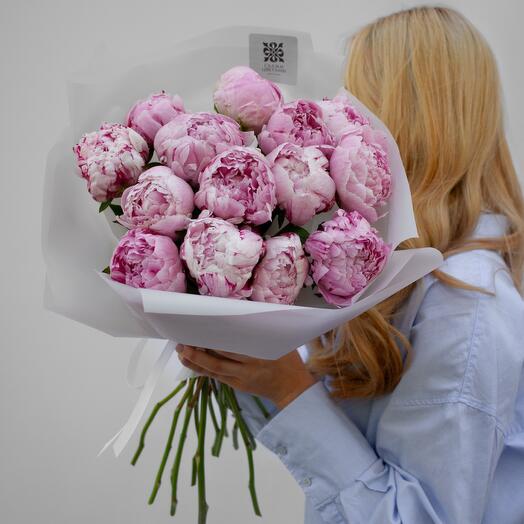 Букет розовых пионов, 15 штук