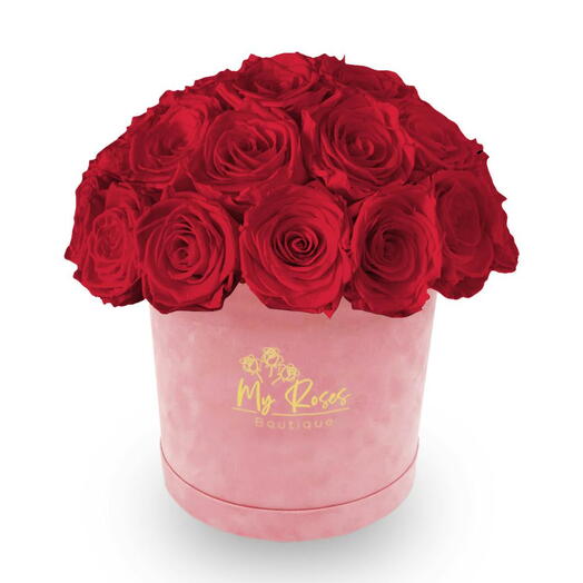 Pink Velvet Box With 36 Red Roses