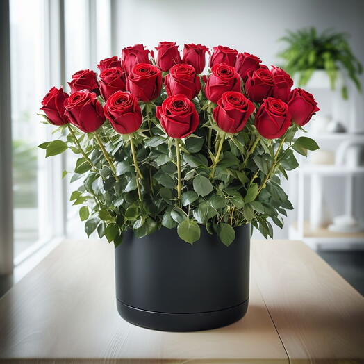 Valentines Day Premium Red Roses Stand Box Arrangement