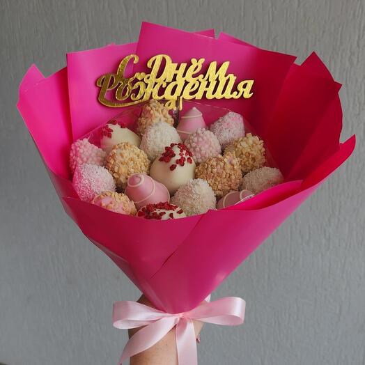 Букет клубника в шоколаде розовый с днём рождения 🎀 15шт