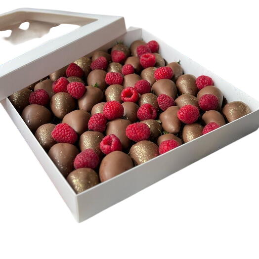 Chocolate covered strawberries with raspberries