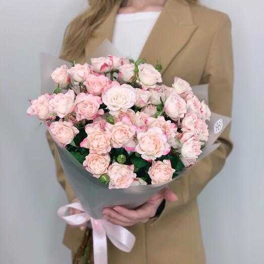 Монобукет из 9 розовых кустовых роз "Рефлекс"