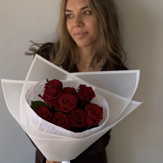 Букет для жены  из красных роз 9 шт. 60 см