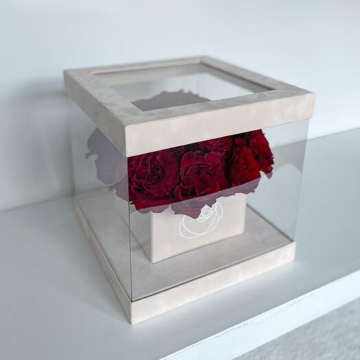 Red Roses Display Case Beige Box
