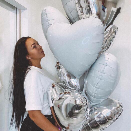 White and Silver Hearts Balloons