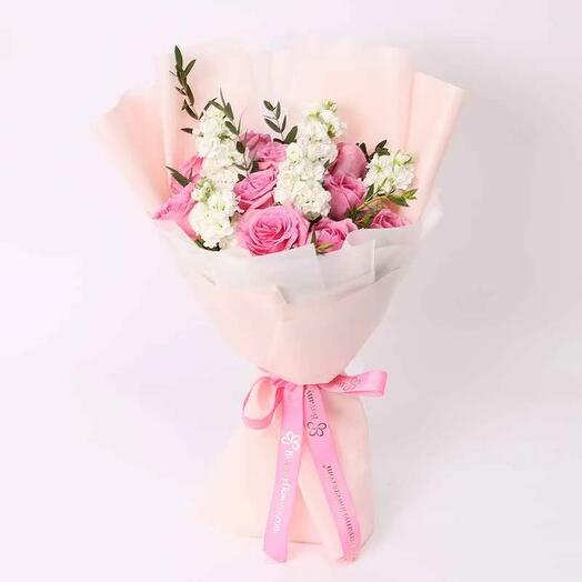 Tender Charm Roses and Stocks Bouquet
