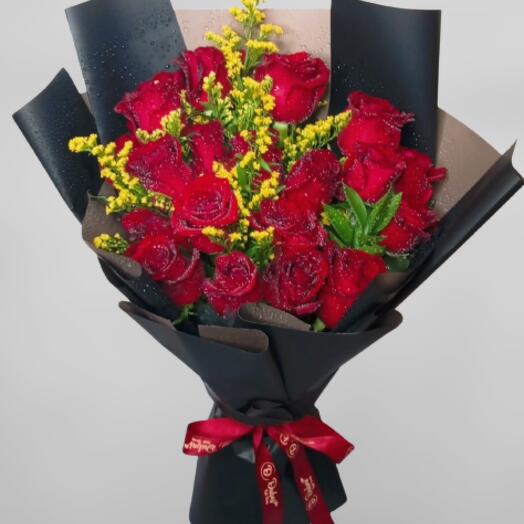 Radiant Ruby Roses with Golden Glow