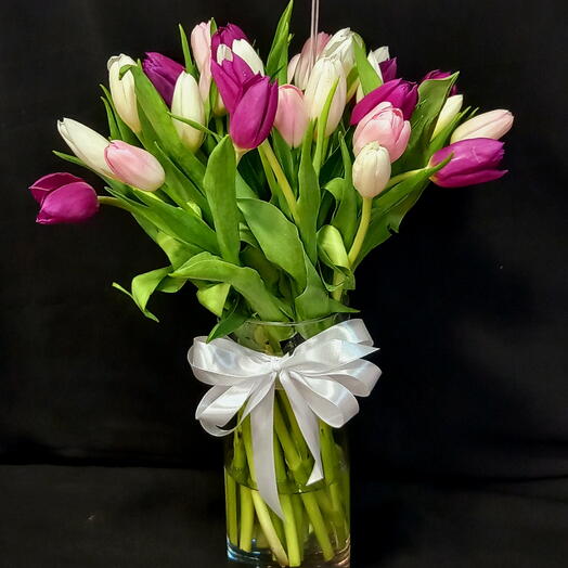 Mix Tulip Flower s in glass vase