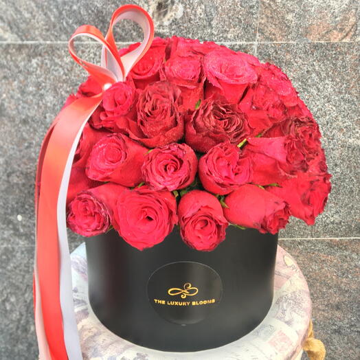 Red Roses Dome in Large Hatbox