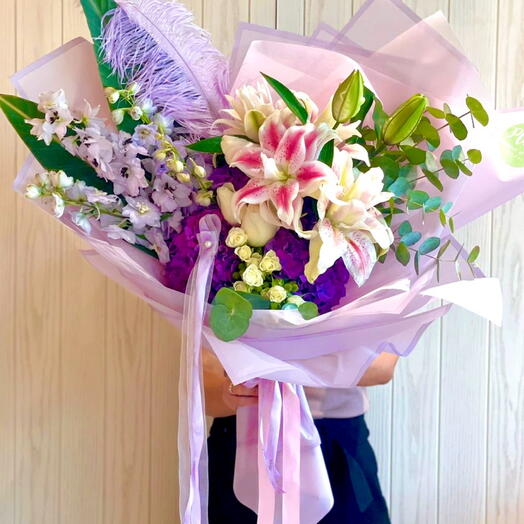 Purple luxe bouquet of Lilies and Hydrangeas