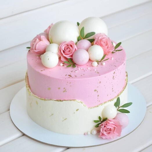 Pink  white Butter cream cake- Birthday cake