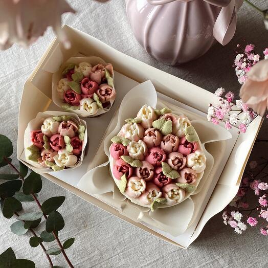 Набор бенто + капкейки с тюльпанами