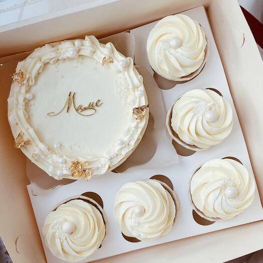 Set of bento cake and 5 cupcakes