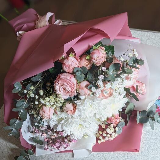 Любовь ангела🌸👼💗(хризантема,Роза кустовая, гипсофила)