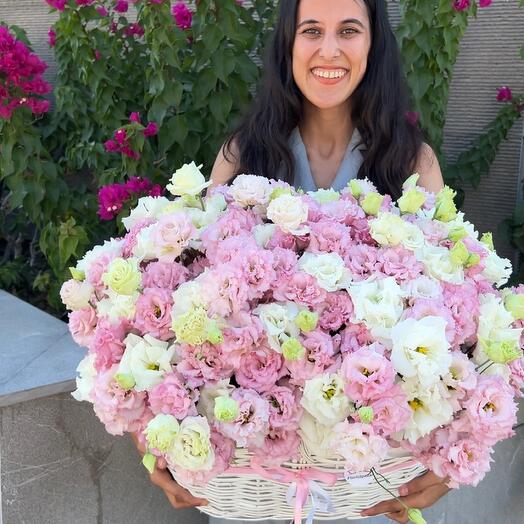 White and Pink lisianthus in basket