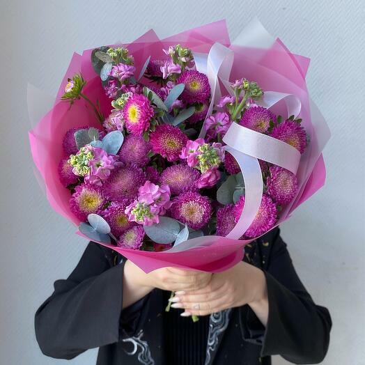 Vibrant Pink Aster and Matthiola Bouquet