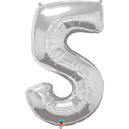 Silver Number Five Helium Balloon