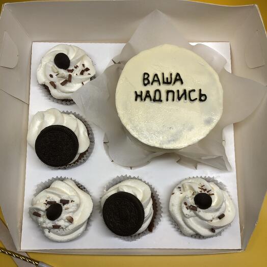 Бенто торт «Ваша Надпись»+ 5 капкейков карамель шоколад
