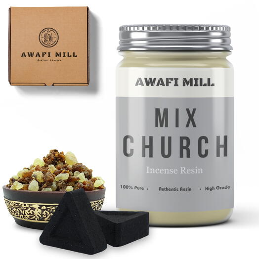 AWAFI MILL Church Incense (Frankincense and Myrrh) | Triangle Charcoal Tablet - Bottle of 100 Gram with 20 Charcoal Piece