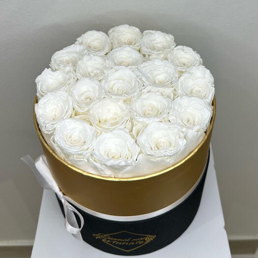 Long Lasting White Roses In A Round Box Medium