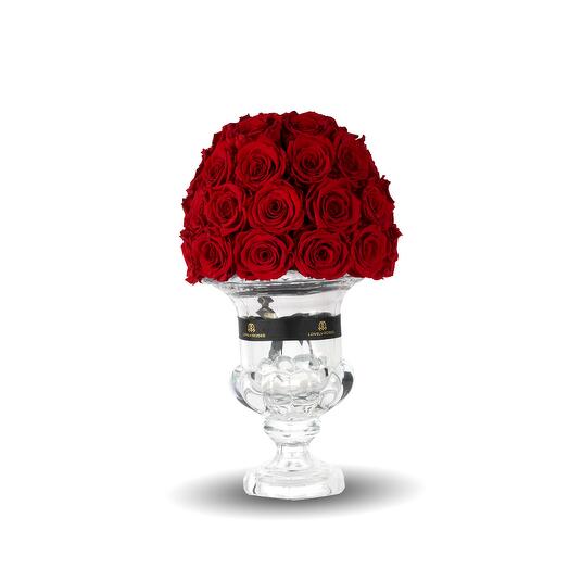 Scarlet Red Preserved Roses in Urn Crystal Vase