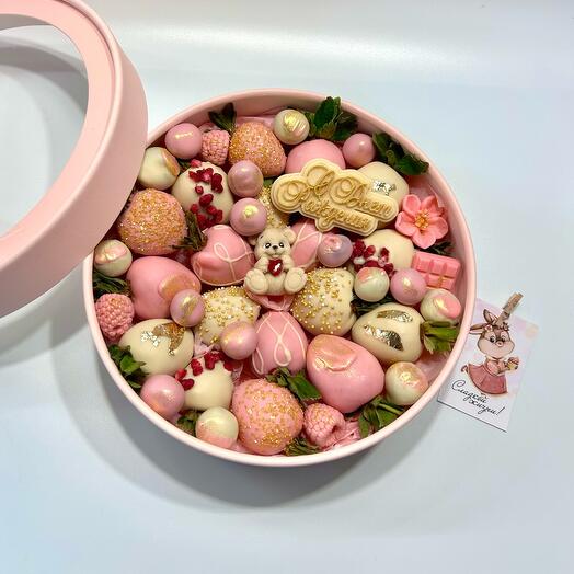 Большая круглая коробочка L с клубникой и голубикой