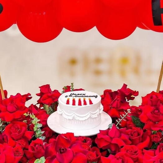 CCombo arrangement Ballon cake with flowers