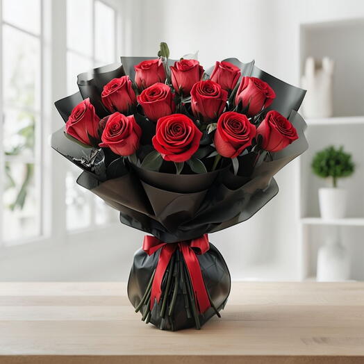 Valentines Day Cute Standard Black Wrapped Bouquet