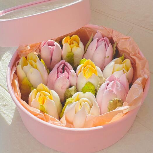 Зефирные тюльпаны в шляпной коробке «mini» 🌷