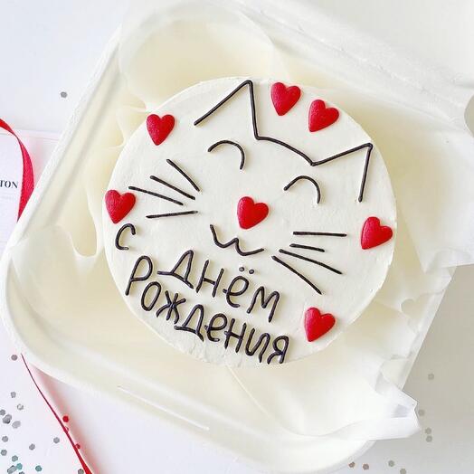 Бенто торт с днем рождения с котиком, сердечками