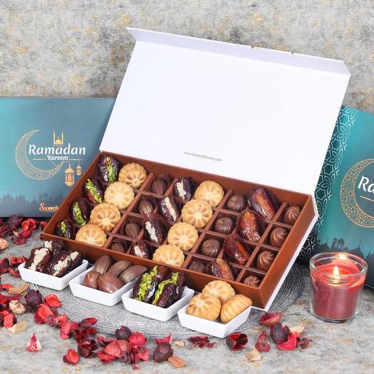 Ramadan Stuffed Dates Mamoul and Chocolates By Sweecho 32 Pcs Green